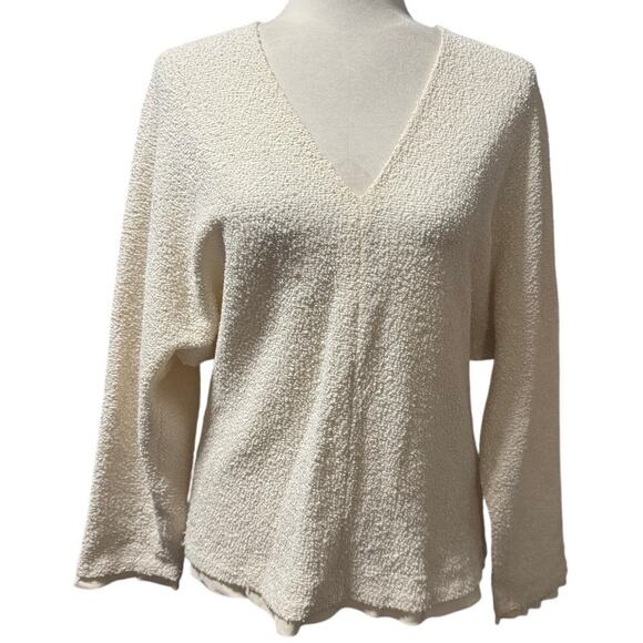 The Row Ivory Bouclé V-Neck Silk-Lined Top | Size Small Quiet Luxury Minimalist - Picture 2 of 8